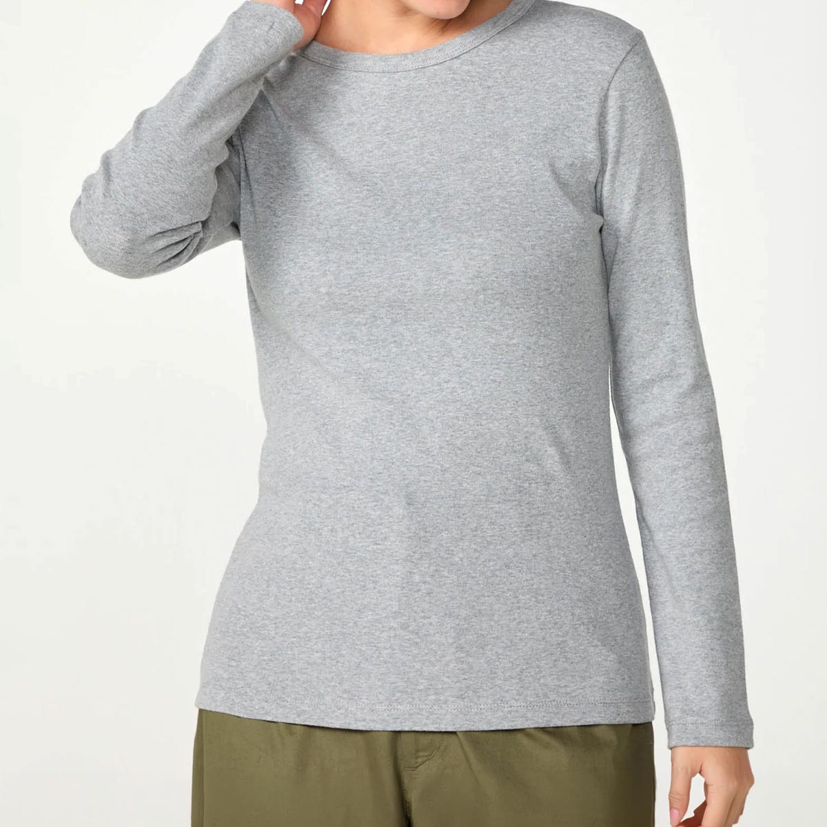 オーガニックコットン ベーシック クルーネック長袖トップ